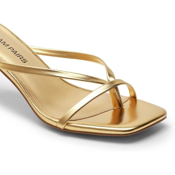 Dream Pairs Women Gold Faux Leather Open Square Toe Thong Heeled Sandals - Picture 5 of 7